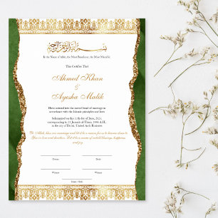 Affiche Certificat de Nikkah élégant pour mariage musulman