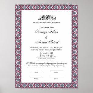 Affiche certificat de nikkah musulman islamique