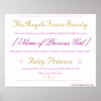 Affiche Certificat de Princesse Fairy