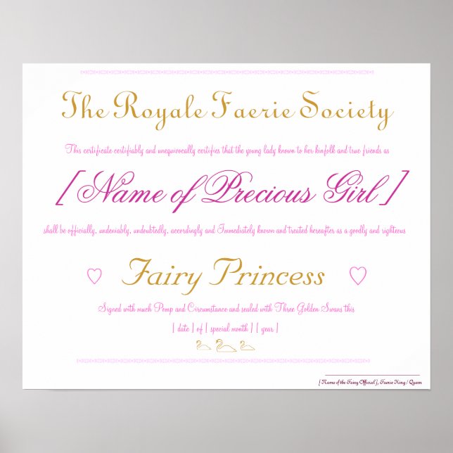Affiche Certificat de Princesse Fairy (Devant)