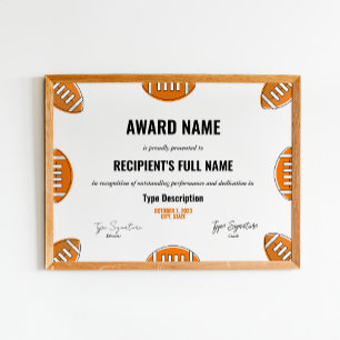 Affiche Certificat de prix de football, MVP