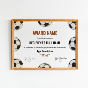 Affiche Certificat de prix de football, reconnaissance du