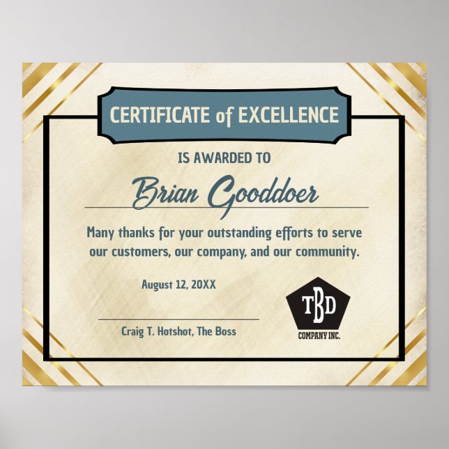 Affiche Certificat de prix d'excellence du bénévole salari (Devant)