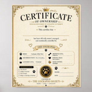 Affiche Certificat de Propriétaire de Cockapoo Personnalis