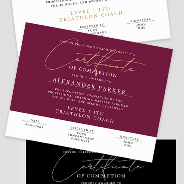 Affiche Certificat de Récompense Bourgogne Écriture Modern (Créateur téléchargé)