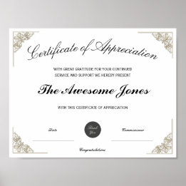 Affiche Certificat de reconnaissance blanc avec logo perso