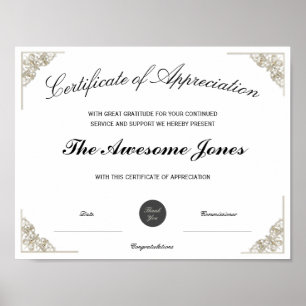 Affiche Certificat de reconnaissance blanc avec logo perso