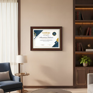 Affiche Certificat de reconnaissance bleu et or moderne P