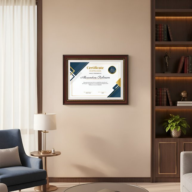Affiche Certificat de reconnaissance bleu et or moderne P (Créateur téléchargé)