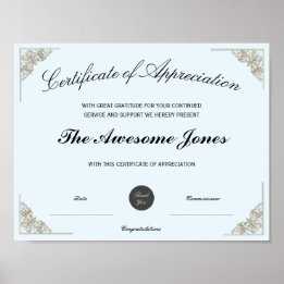 Affiche Certificat de reconnaissance bleu logo personnalis