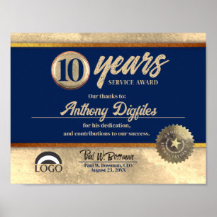 Affiche Certificat de reconnaissance d'anniversaire d'empl