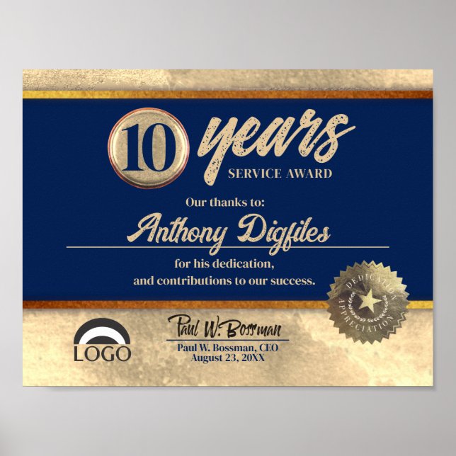 Affiche Certificat de reconnaissance d'anniversaire d'empl (Devant)