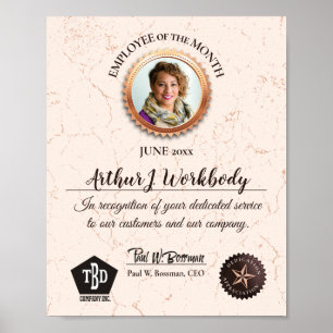 Affiche Certificat de reconnaissance de photo d'employé en