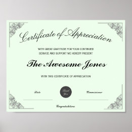 Affiche Certificat de reconnaissance vert Logo personnalis