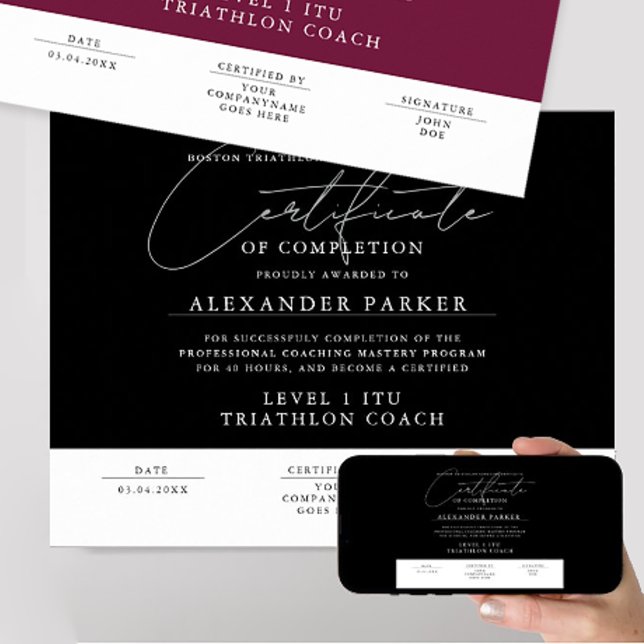 Affiche Certificat de remise de diplôme noir et blanc mode (Créateur téléchargé)