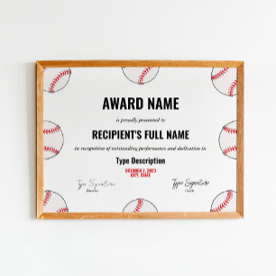 Affiche Certificat de réussite de baseball - Instant