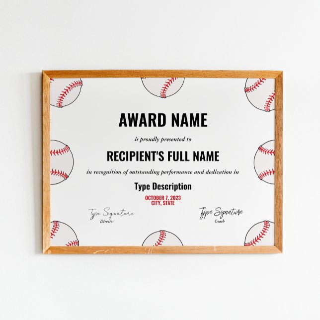 Affiche Certificat de réussite de baseball - Instant (Créateur téléchargé)