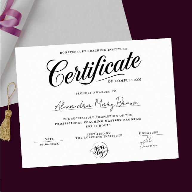 Affiche Certificat de Réussite Élégant Noir et Blanc Logo (Créateur téléchargé)
