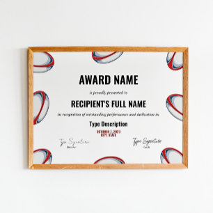 Affiche Certificat de Rugby Excellence Award - Instant