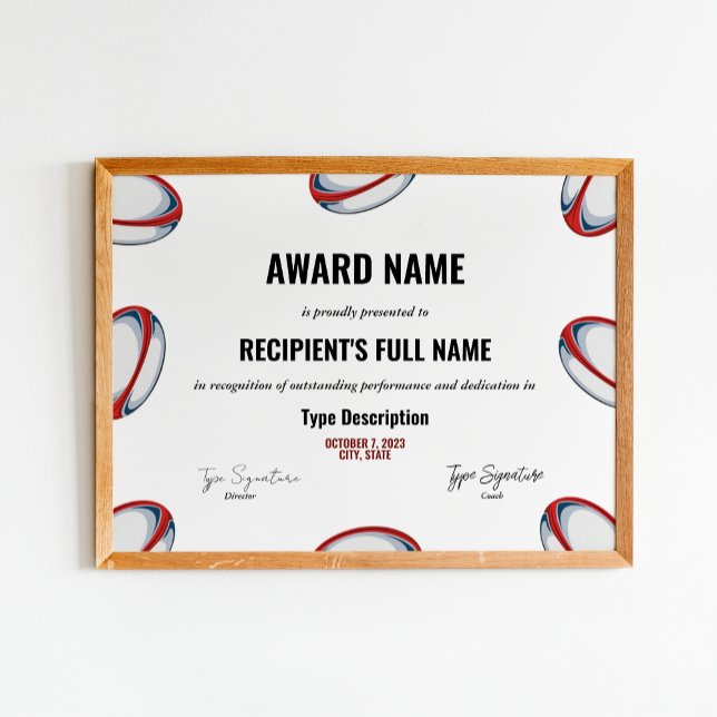 Affiche Certificat de Rugby Excellence Award - Instant (Créateur téléchargé)