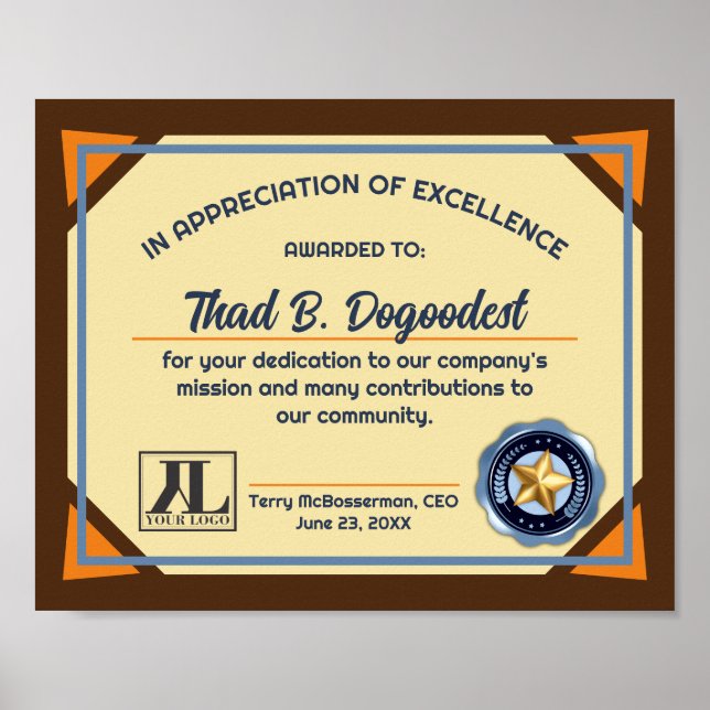 Affiche Certificat d'excellence pour la reconnaissance vol (Devant)