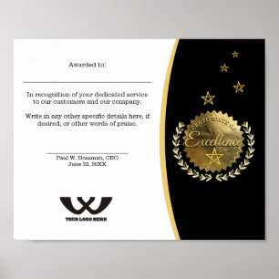 Affiche Certificat d'excellence Prix du personnel
