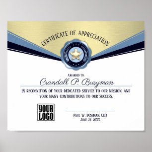 Affiche Certificat d'excellence Prix du personnel