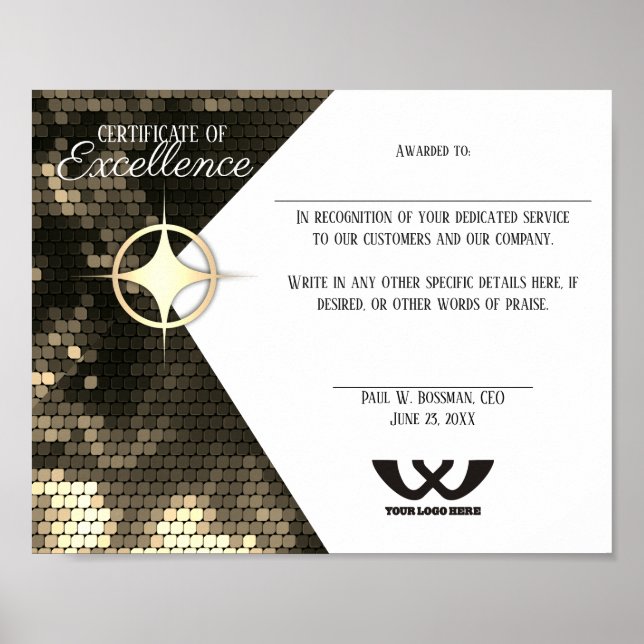 Affiche Certificat d'excellence Prix du personnel (Devant)