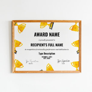 Affiche Certificat d'excellence sportive avec trophée