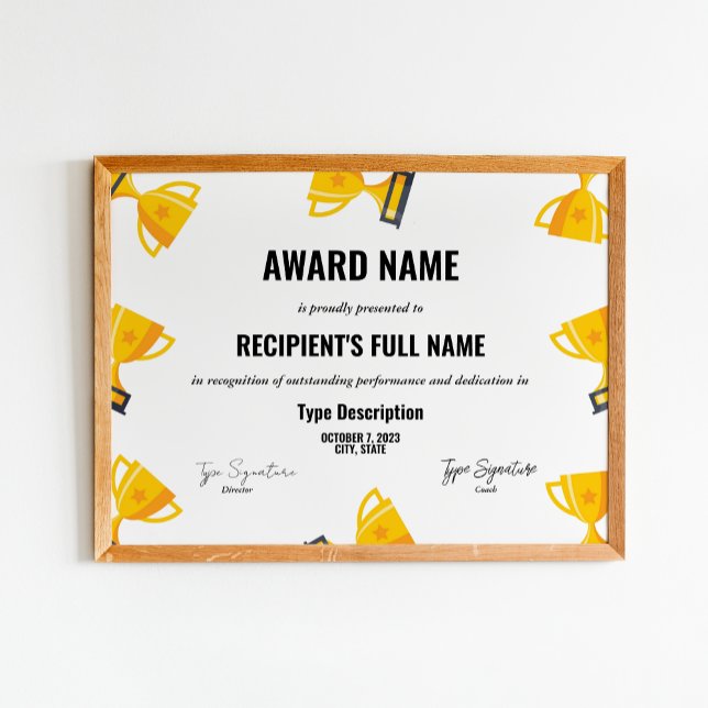 Affiche Certificat d'excellence sportive avec trophée (Créateur téléchargé)