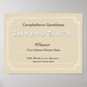 Affiche Certificat du vainqueur des épreuves de Gymkhana H