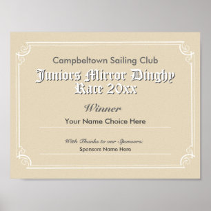 Affiche Certificat du vainqueur du Concours Club de voile