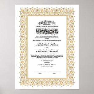 Affiche Certificat Gold Nikkah pour le Mariage musulman is