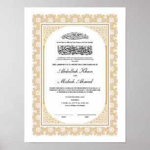 Affiche Certificat Gold Nikkah pour le Mariage musulman is
