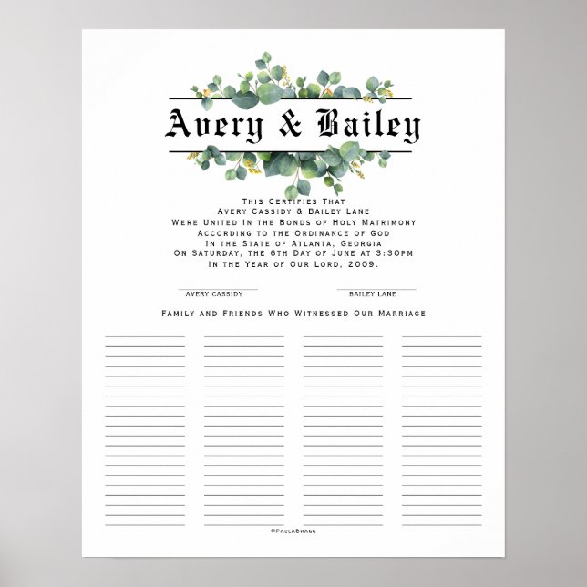 Affiche Certificat mariage (Devant)