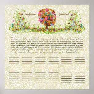 Affiche Certificat Mariage d'impression Quaker de l'arbre 