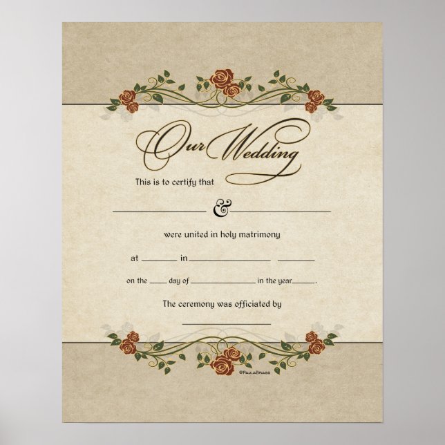 Affiche Certificat Mariage floral (Devant)