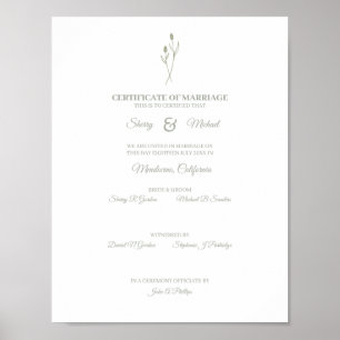 Affiche Certificat mariage  simple  Floral Fleurs sauvages