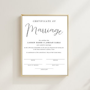 Affiche Certificat Minimaliste Simple De Mariage