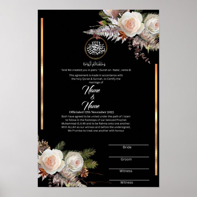 Affiche Certificat Nikkah (Devant)