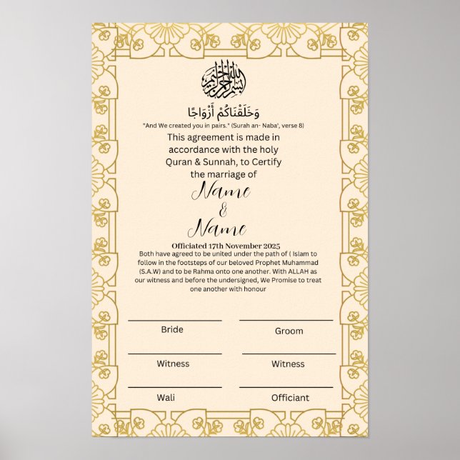 Affiche Certificat Nikkah (Devant)