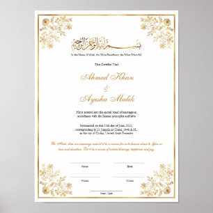 Affiche Certificat Nikkah Élégant Mariage Musulman Islamiq
