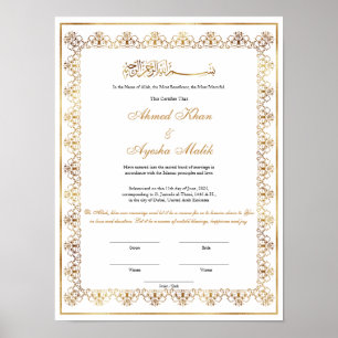 Affiche Certificat Nikkah Élégant Mariage Musulman Islamiq