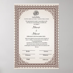 Affiche Certificat Nikkah frontière florale islamique