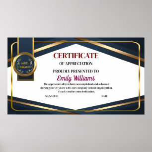 Affiche Certificat Or d'obtention d'appréciation personnal