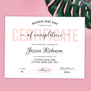 Affiche Certificat Rose Féminin Récompense Téléchargeable
