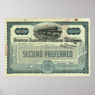 Affiche Certificat Stock de Boston Elevated Railway Co.