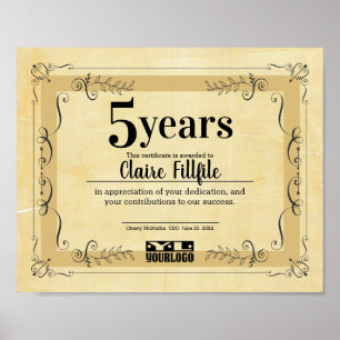 Affiche Certificat universel d'anniversaire d'employé