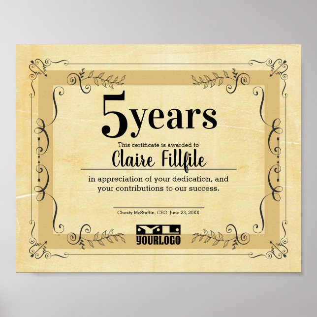 Affiche Certificat universel d'anniversaire d'employé (Devant)