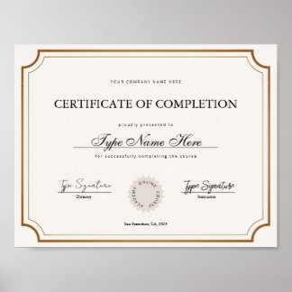 Affiche Certificat Vintage simple de fin, diplôme